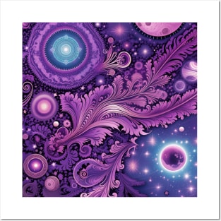 Other Worldly Designs- nebulas, stars, galaxies, planets with feathers Posters and Art